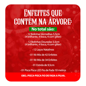 Árvore Natal Decorada 2,10m 600 Galhos 114 Enfeites Premium Kit Completo Enfeites + Pisca Pisca