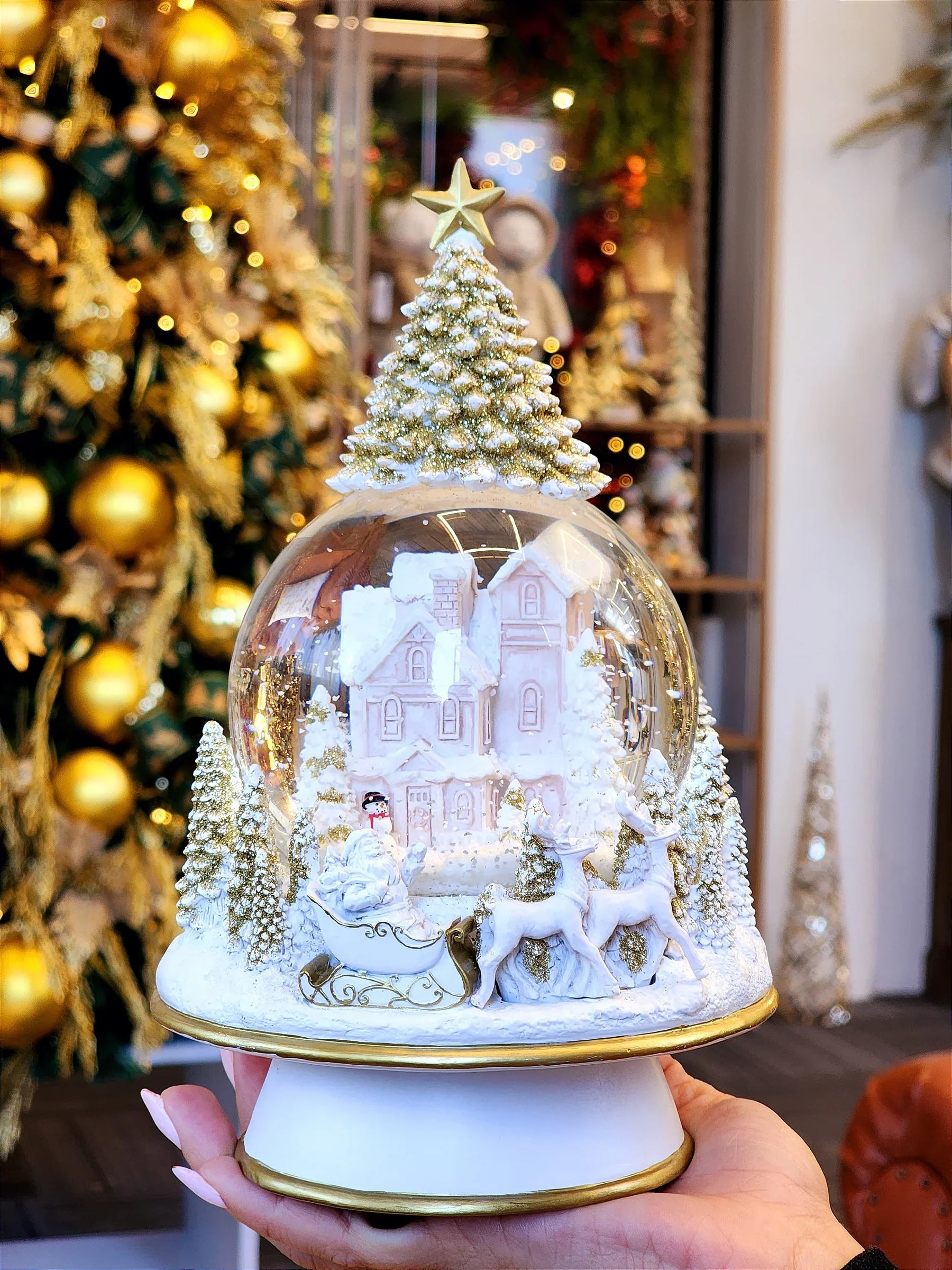 Globo de Natal com Música • Branco e Dourado